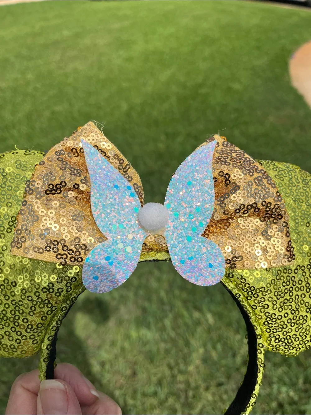 Disney Encanto Inspired Green Gold Sequin Mouse Ears Headband | Butterfly